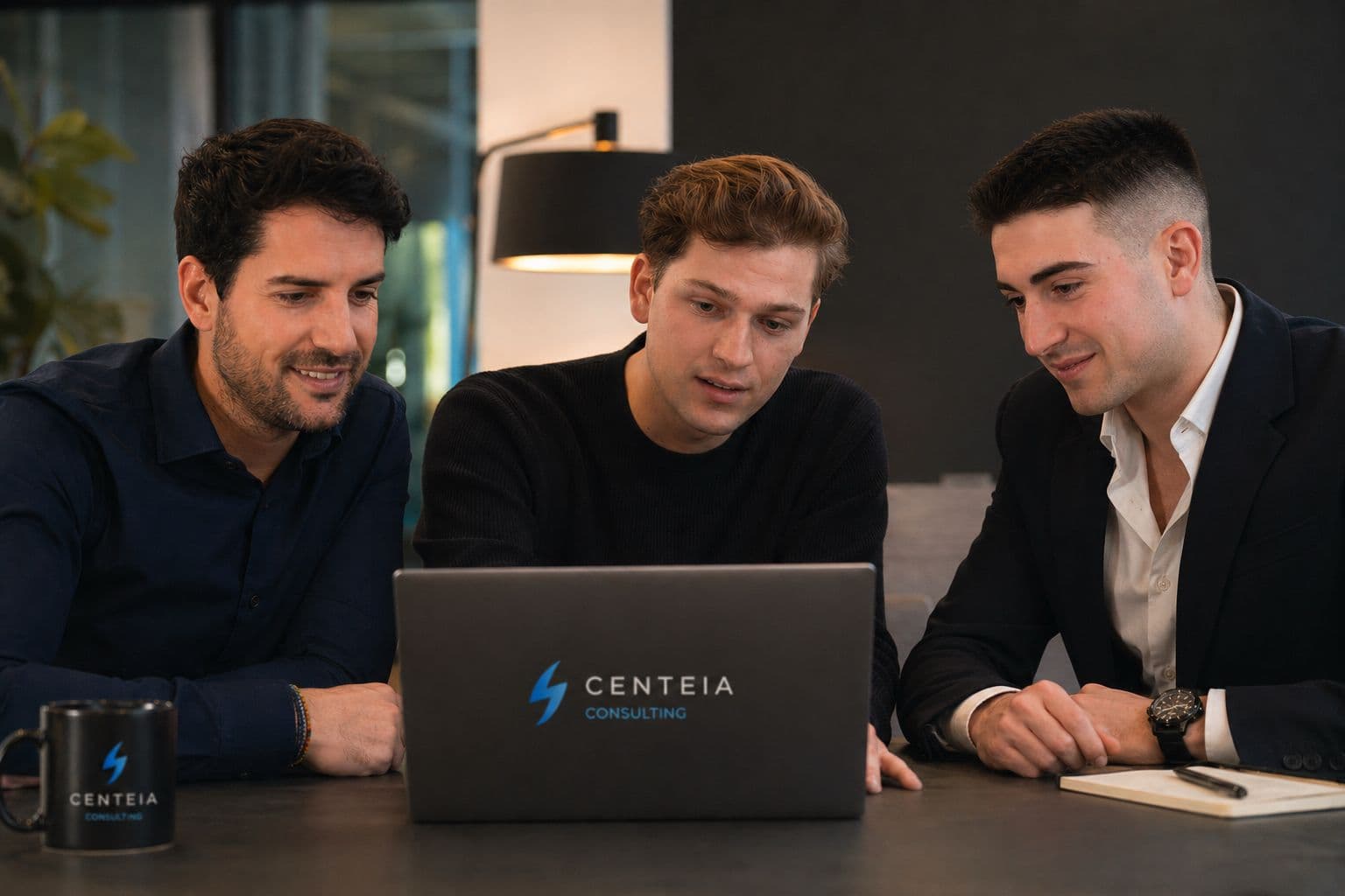 Equipo de CenteIA Consulting trabajando en una sesión estratégica con un cliente
